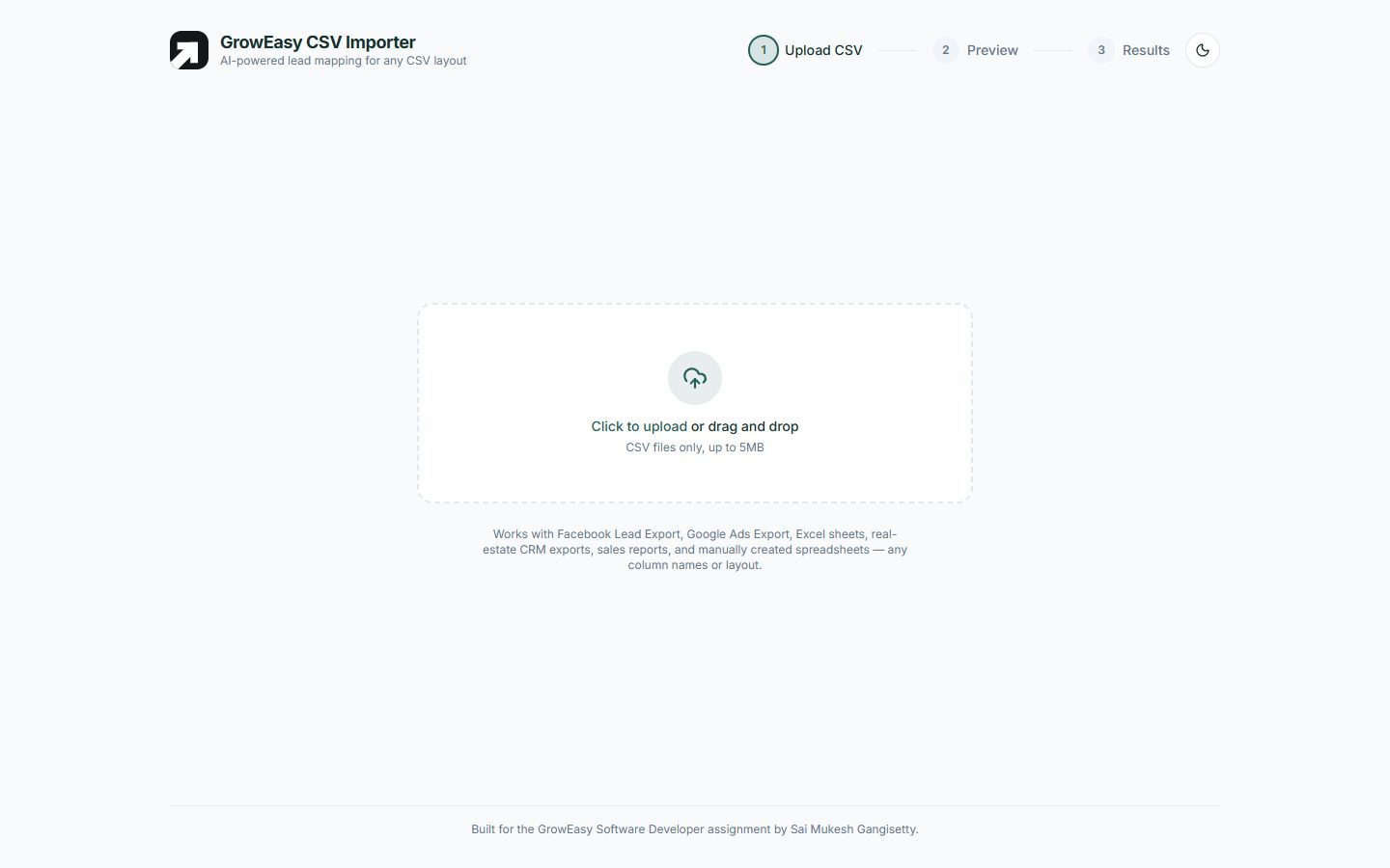 Screenshot of GrowEasy CSV Importer